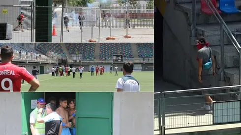 Encapuchados lanzaron piedras hacia dentro del estadio y posteriormente ingresan a la cancha.
