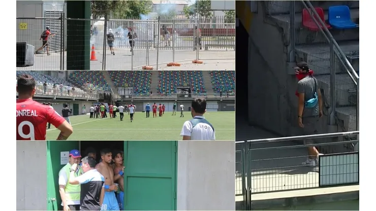 Encapuchados lanzaron piedras hacia dentro del estadio y posteriormente ingresan a la cancha.