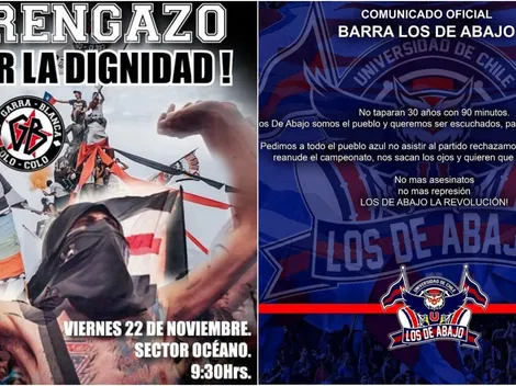 Barras de Colo Colo y Universidad de Chile amenazan con boicot de la nueva fecha del fútbol