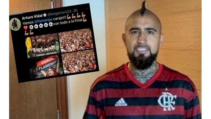 Arturo Vidal posando con la camiseta de Flamengo en la última Copa América