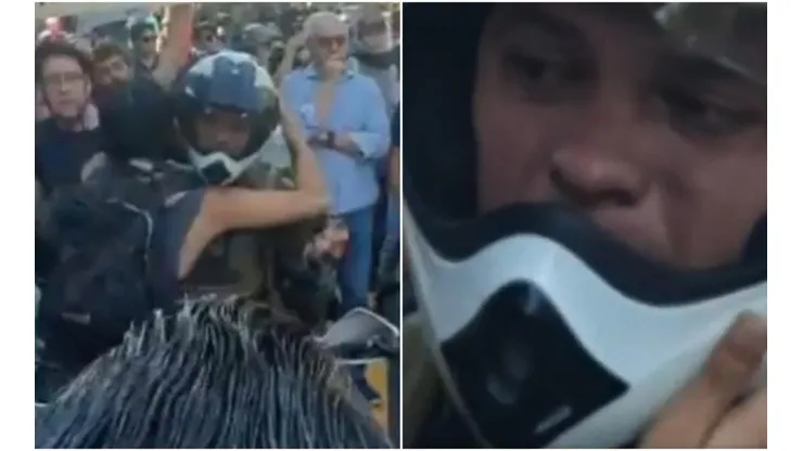 El momento en que el efectivo policial llora.