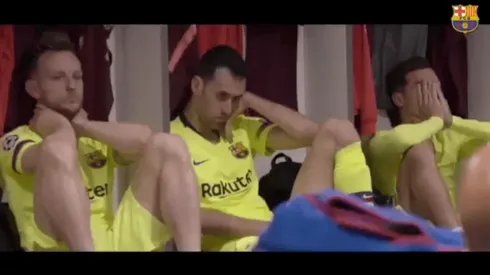 La reacción del camarín culé en Anfield.