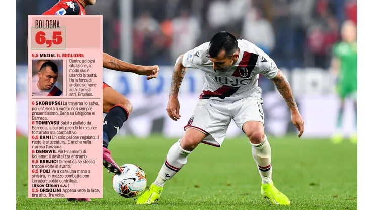 Medel sacó la más alta calificación del partido según La Gazzetta dello Sport