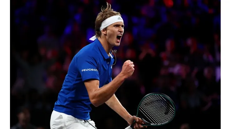Zverev celebra su victoria y la obtención de la Laver Cup.
