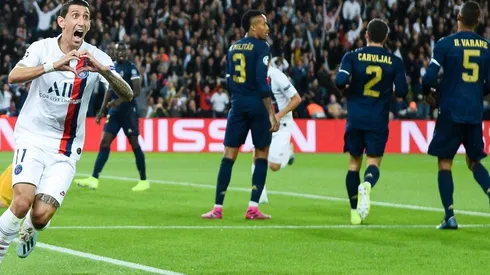 Di María celebra su gol con un gusto especial ante el Real Madrid.