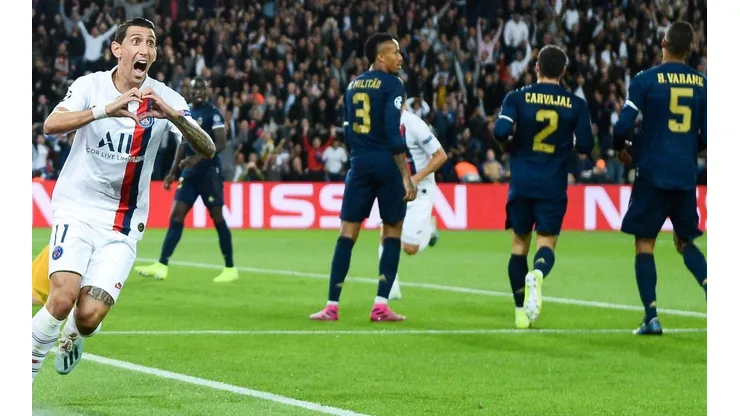 Di María celebra su gol con un gusto especial ante el Real Madrid.