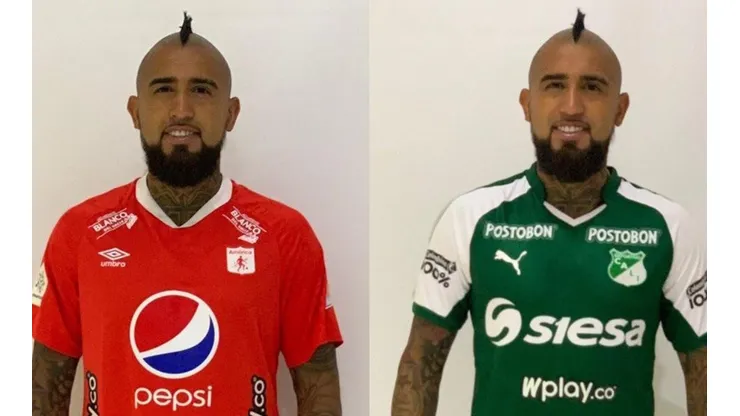 Vidal con dos de las camisetas más populares de Colombia
