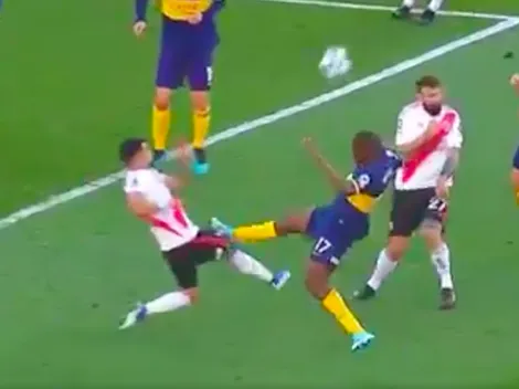 Brutal planchazo a Paulo Díaz casi lo saca del Superclásico argentino