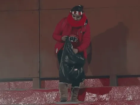 Hinchas de Calera limpian el Santa Laura tras empate contra UE