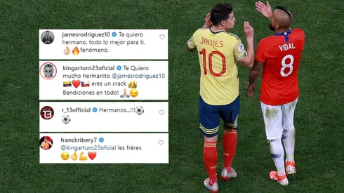 James Rodríguez y Arturo Vidal durante el partido del viernes en Sao Paulo