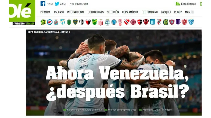 Prensa argentina se agranda y quiere a Brasil en las semis de Copa América