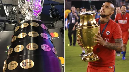 A la izquierda, la Copa América antes de salir de Chile en mayo pasado