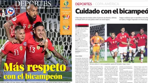 El Mercurio y La Tercera titularon con el bicampeón Chile