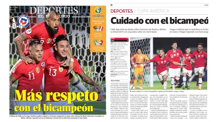 El Mercurio y La Tercera titularon con el bicampeón Chile