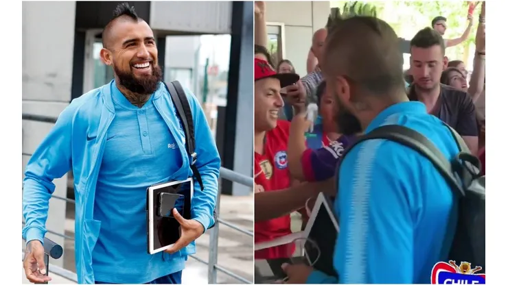 Hinchas chilenos esperaban especialmente a Arturo Vidal en Sevilla