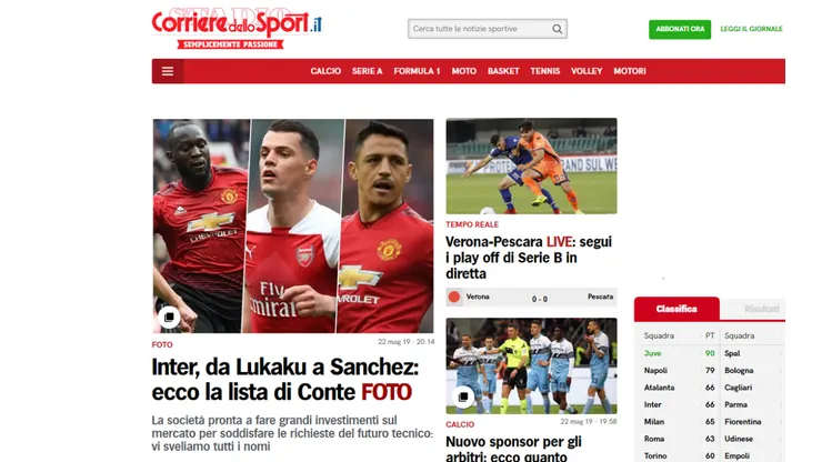 La portada del Corriere online.