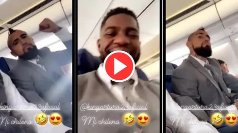 Umtiti y Vidal se entretienen en los aviones