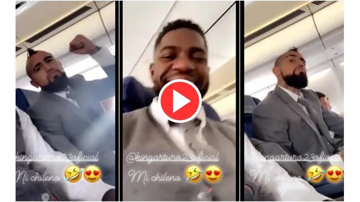 Umtiti y Vidal se entretienen en los aviones