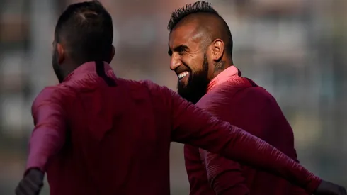 Vidal se vio muy sonriente en el entrenamiento de esta tarde