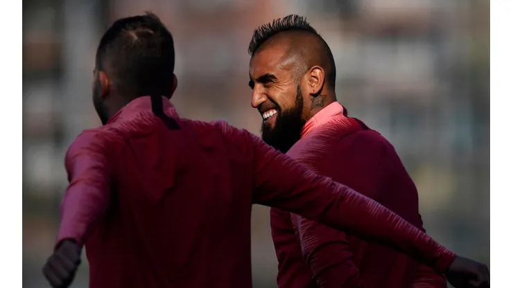 Vidal se vio muy sonriente en el entrenamiento de esta tarde