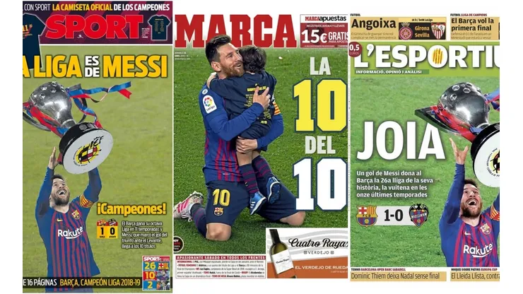 Messi protagonizó las portadas de la prensa deportiva española