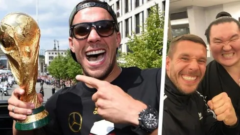 Lukas Podolski se entretiene peleando con sumos