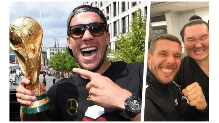 Lukas Podolski se entretiene peleando con sumos