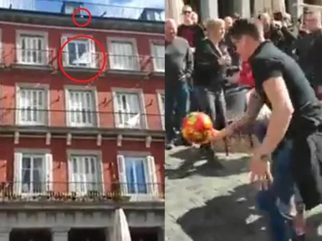 Puntería al cuarto piso: hincha del Ajax le da a una bandera del Real Madrid