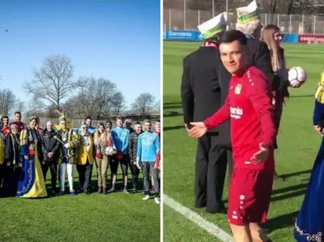 Charles Aránguiz recibe a la realeza alemana en Leverkusen