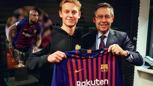 De Jong le tira flores a Arturo Vidal y Lio Messi.