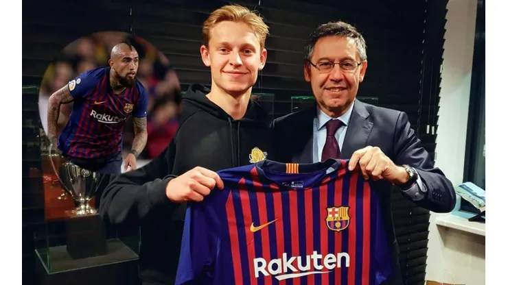 De Jong le tira flores a Arturo Vidal y Lio Messi.