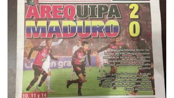 Melgar reacciona ante desubicada portada de diario peruano