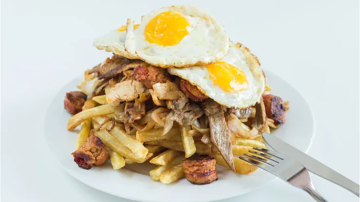 Chorrillana, french fries, fried onion, sausages and fried eggs with white background xkwx chorrillana, lunch, unhealthy, fatty, fry, tasty, orange, dish, chilean, french, sausage, crunchy, food, egg, fries, taste, yellow, potatoes, breakfast, chips, plate, fat, french fries, eggs, fastfood, onion, sausages, white, background, dig, launch