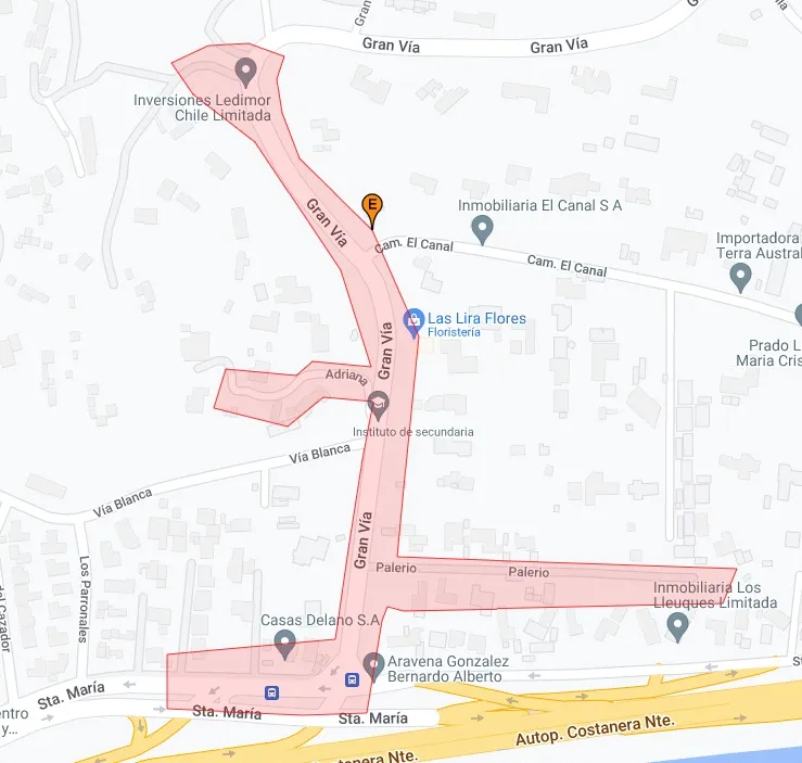 Mapa del corte de agua en Vitacura