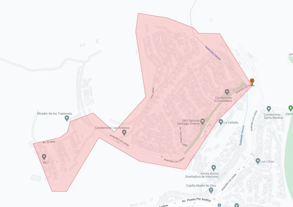 Mapa del corte de agua en Lo Barnechea