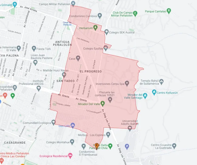 Mapa del corte de agua en Peñalolén
