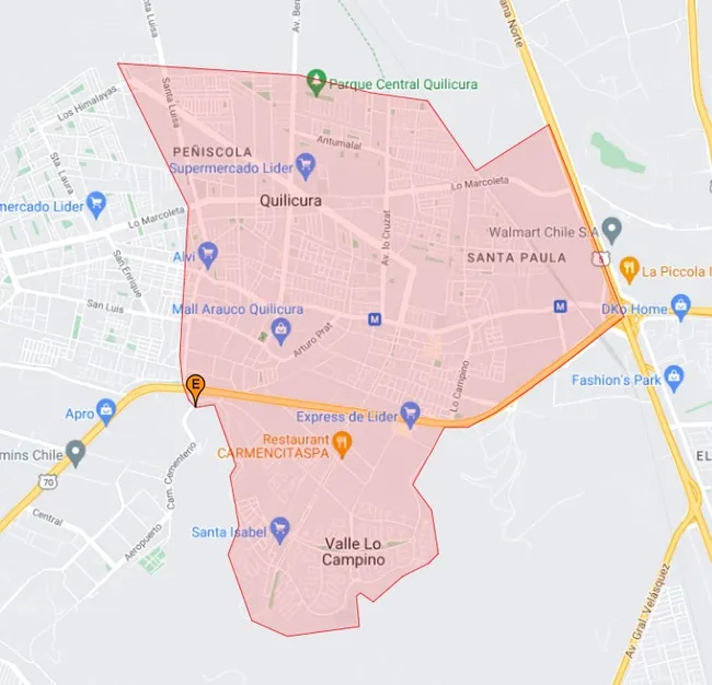 Mapa del corte de agua en Quilicura