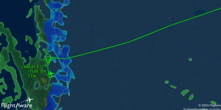 El mapa refleja la vuelta que debió dar el avión para aterrizar media hora más tarde