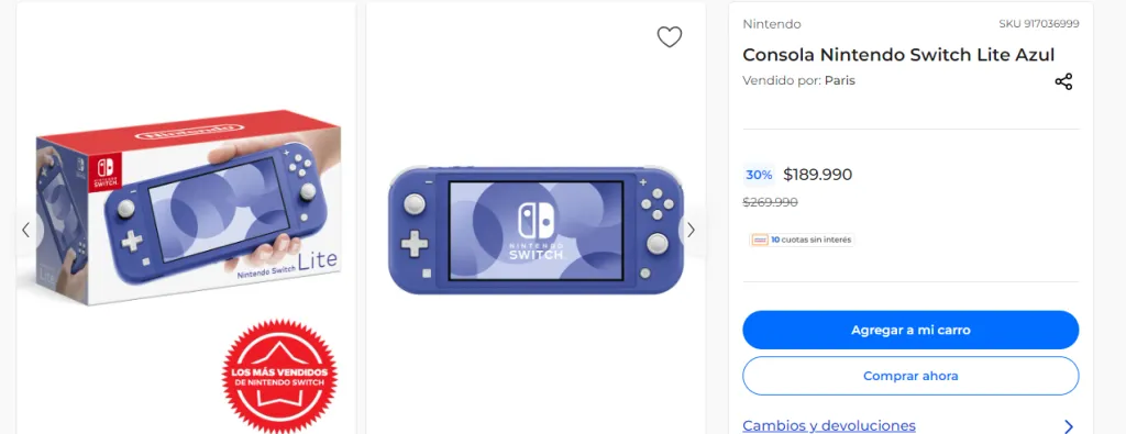 La Switch Lite Azul es la consola más economica del Cyber 2024.