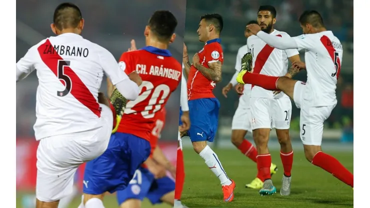 Carlos Zambrano le pegó una horrible patada en la espalda a Charles Aránguiz en la Copa América 2015, pero se arrepiente de no habérsela pegado mejor. Insólito.