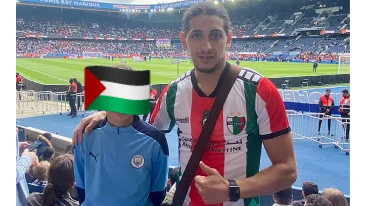 Zinedine Moussi, el hincha que fue expulsado del estadio del PSG por usar la camiseta de Palestino.
