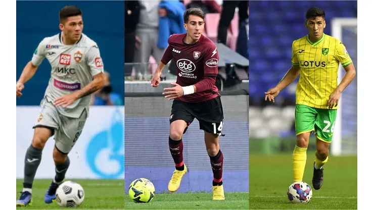 Víctor Méndez (CSKA Moscú), Diego Valencia (Salernitana) y Marcelino Núñez (Norwich City), tres de los chilenos que saltaron a Europa en el último tiempo.