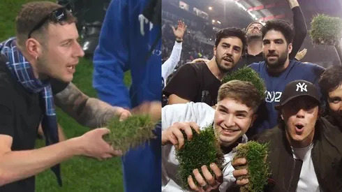 Los hinchas llevándose el pasto del Dacia Arena de Udine