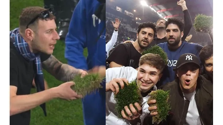 Los hinchas llevándose el pasto del Dacia Arena de Udine