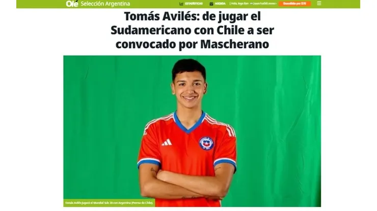 Olé y el llamativo caso del mundialista sub 20 Tomás Avilés con la selección chilena y argentina.