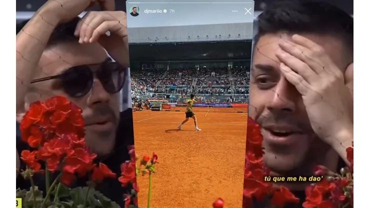 El popular DjMaRiiO vio en primera fila el Alcaraz vs Zverev por octavos del Madrid Open y se llevó un fuerte pelotazo en el rostro como recuerdo.