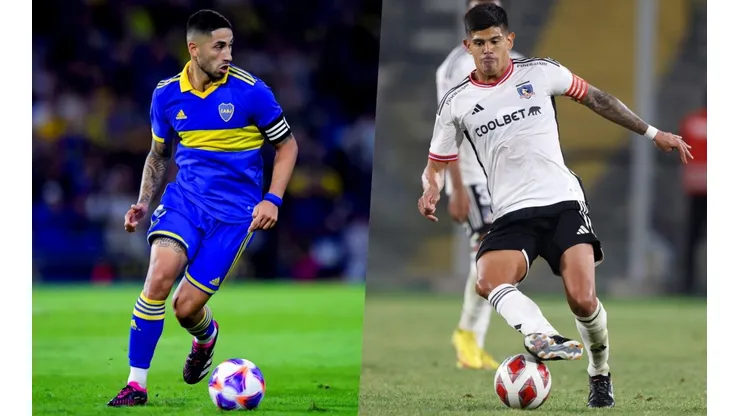 Alan Varela, capitán de Boca Juniors ante Racing, y Esteban Pavez, quien porta la jineta en Colo Colo. Los albos reciben a los Xeneizes este miércoles por Copa Libertadores.