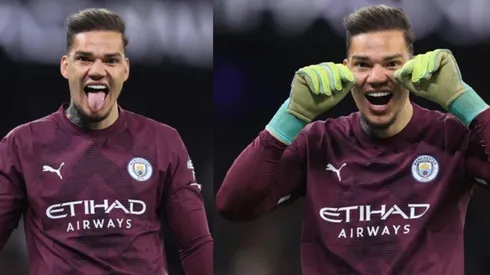 Ederson burlándose de la hinchada del Arsenal