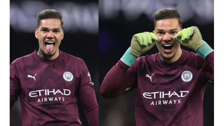 Ederson burlándose de la hinchada del Arsenal