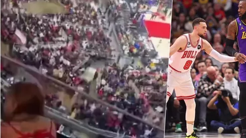 Una modelo stripper realiza un baile mientras al fondo se juega un partido de la NBA